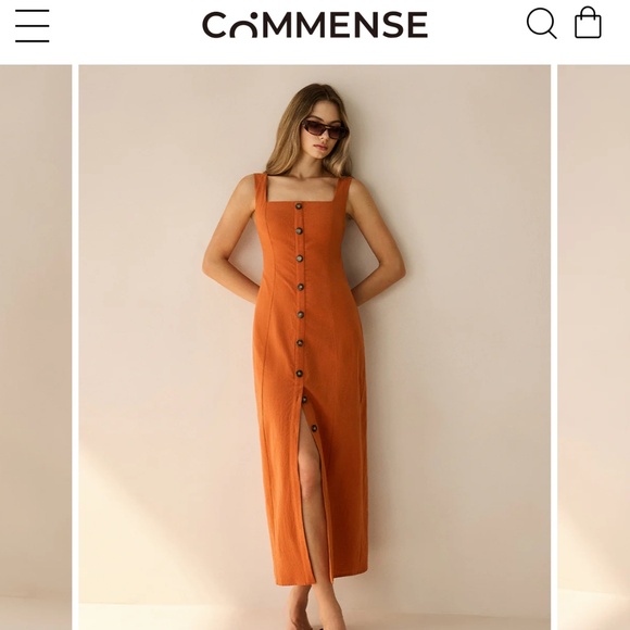 Commense Dresses & Skirts - Commense square neck button up maxi dress (cotton/linen)
